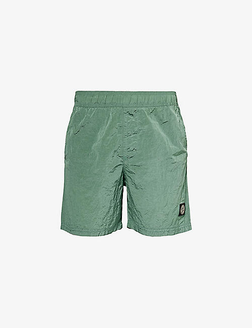 STONE ISLAND: Logo-appliqué elasticated-waist swim shorts