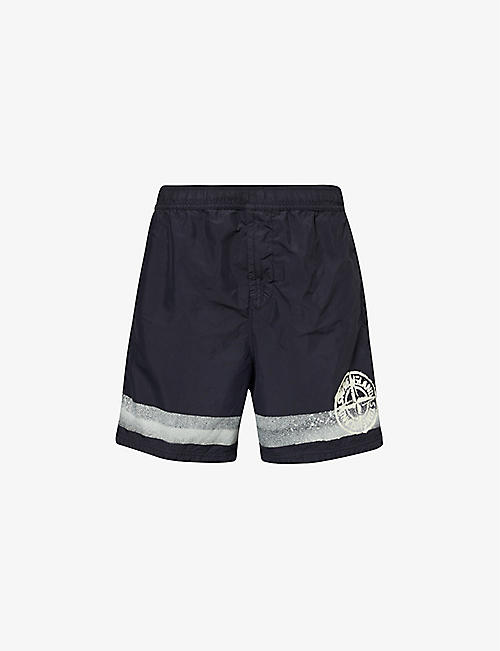STONE ISLAND: Contrast-branding mid-rise swim shorts