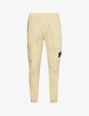 Shop Stone Island Men's Natural Beige Logo-badge Tapered-leg Stretch-cotton Cargo Trousers
