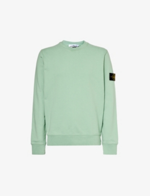 Stone Island Mens Light Green Brand-patch Crewneck Cotton-jersey Sweatshirt