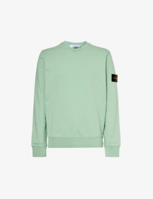 Stone Island Mens Light Green Brand-patch Crewneck Cotton-jersey Sweatshirt In Light Green
