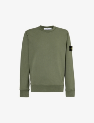 STONE ISLAND: Brand-patch crewneck cotton-jersey sweatshirt