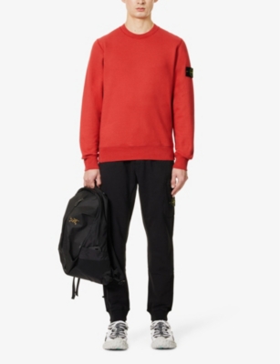Shop Stone Island Men's Red Brand-patch Crewneck Cotton-jersey Sweatshirt