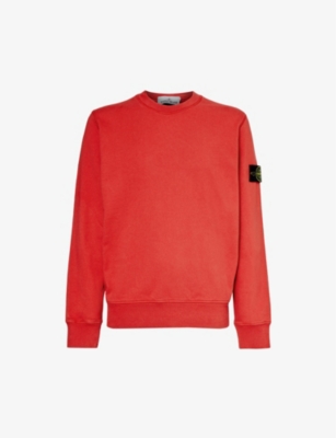 Stone Island Logo Patch Crewneck Knitted Jumper In Red