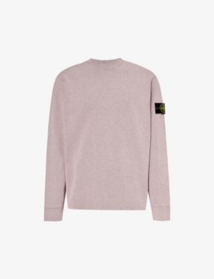 Shop Stone Island Men's Pink Logo-badge Ribbed-knit Cotton-blend Sweatshirt