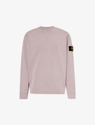 STONE ISLAND STONE ISLAND MEN'S PINK LOGO-BADGE RIBBED-KNIT COTTON-BLEND SWEATSHIRT