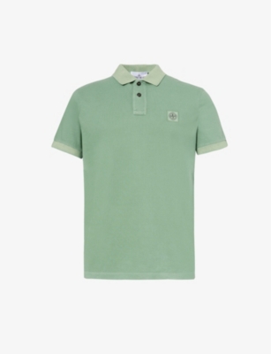 STONE ISLAND: Logo-badge slim fit cotton polo shirt