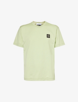 Shop Stone Island Men's Pistachio Crewneck Brand-patch Cotton-jersey T-shirt In Green