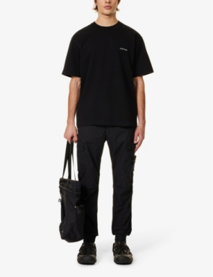 Shop Stone Island Men's Black Brand-print Boxy-fit Cotton-jersey T-shirt