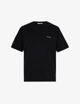Stone Island Mens Black Brand-print Boxy-fit Cotton-jersey T-shirt