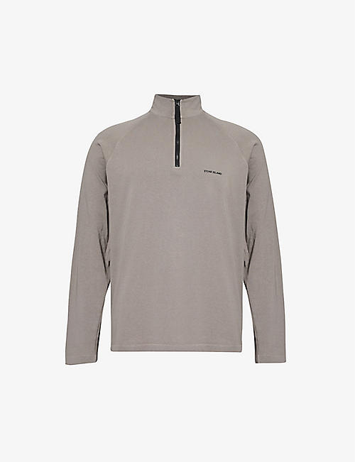 STONE ISLAND: Garment-dyed half-zip cotton-jersey sweatshirt