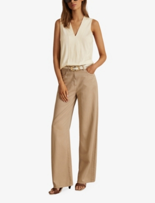 Reiss Mira V-neck Sleeveless Woven Top In Ivory