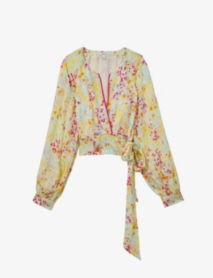 REISS: Lyla buttercup-print side-tie woven blouse