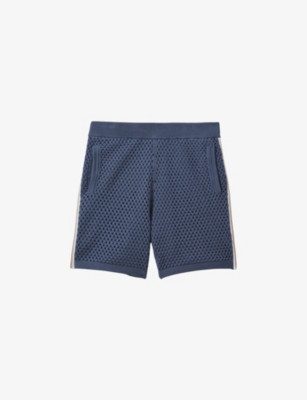 Shop Reiss Men's Airforce Blue Creek Crochet-tip Regular-fit Stretch-cotton Shorts