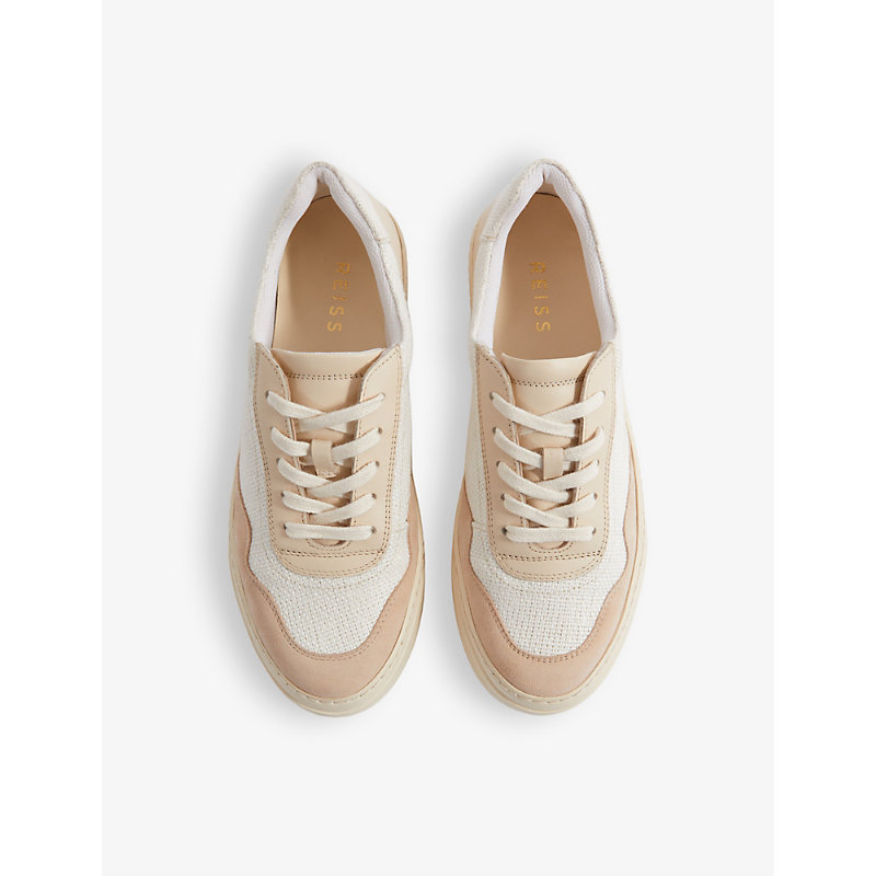 Shop Reiss Asha Canvas And Suede Low-top Trainers In Natural