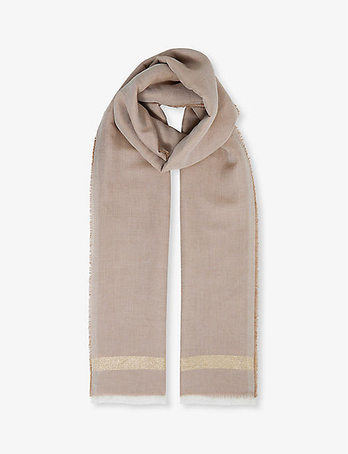 REISS: Melanie metallic-stripe linen and cotton-blend scarf