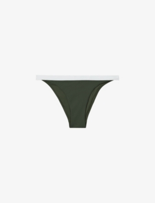 Shop Reiss Women's Dark Green/whit Nala Colour-blocked Bikini Bottoms