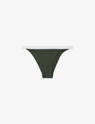 Shop Reiss Womens Nala Colour-blocked Bikini Bottoms Dark Green/whit