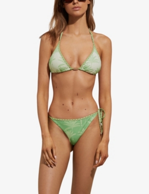 Shop Reiss Women's Green/cream Thia Palm-print Triangle Bikini Top