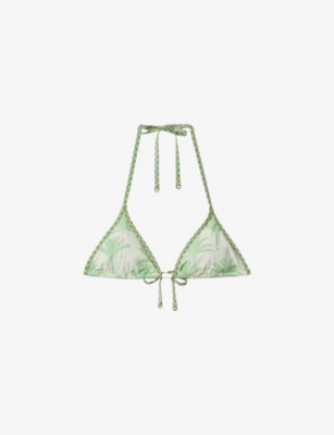 Shop Reiss Women's Green/cream Thia Palm-print Triangle Bikini Top