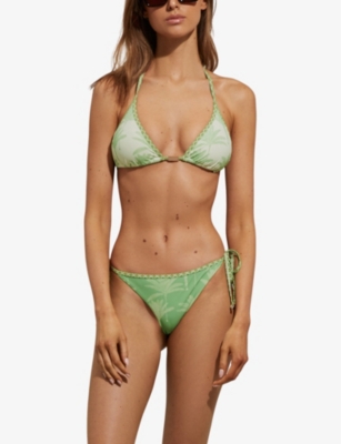 Shop Reiss Women's Green/cream Thia Palm-print Bikini Bottoms