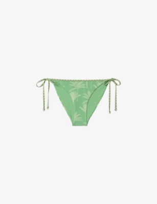 Reiss Thia Palm-print Bikini Bottoms In Green/cream