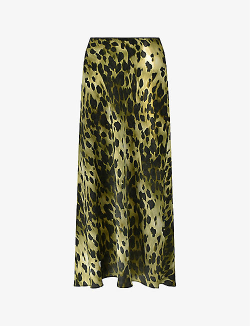 RO&ZO: Leopard-print bias-cut satin midi skirt