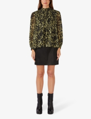 Shop Ro&zo Womens Khaki Long-sleeved Leopard-print Recycled-polyester Blouse In Green
