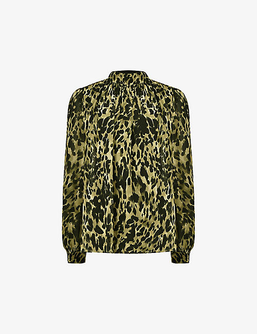 RO&ZO: Long-sleeved leopard-print recycled-polyester blouse