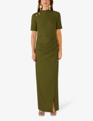 Shop Ro&zo Women's Khaki Split-hem Ribbed Stretch-knit Midi Dress In Green