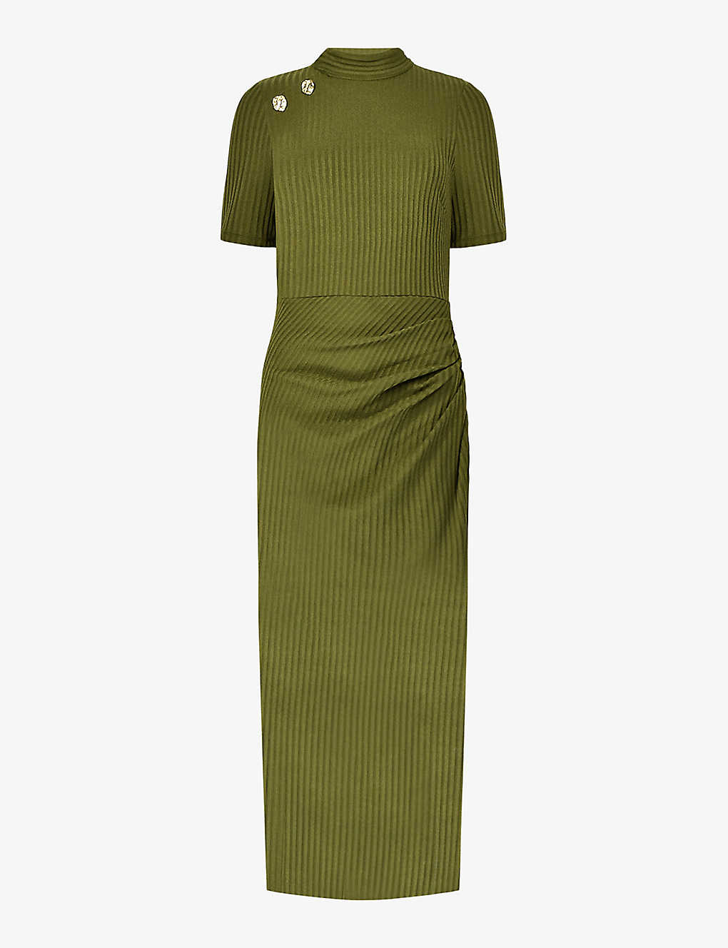 Ro&zo Split-hem Ribbed Stretch-knit Midi Dress In Green