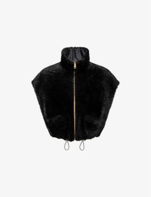 Shop Prada High-neck Reversible Slim-fit Shearling Gilet In Black