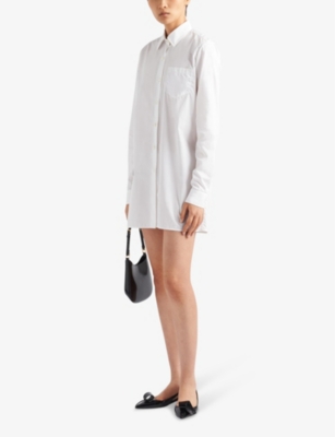 PRADA: Logo-patch cotton-poplin mini shirtdress
