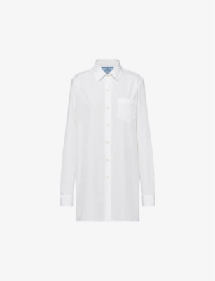 PRADA: Logo-patch cotton-poplin mini shirtdress