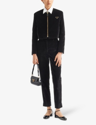 Shop Prada Straight-leg Mid-rise Velvet Trousers In Black