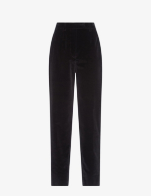 Shop Prada Straight-leg Mid-rise Velvet Trousers In Black