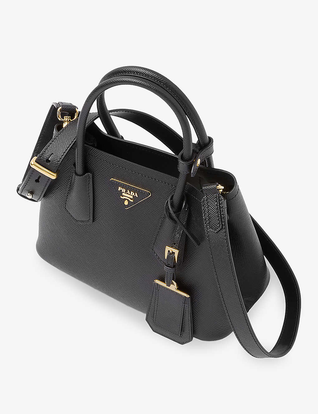 Prada Womens Black Double Saffiano Mini Leather Top-handle Bag