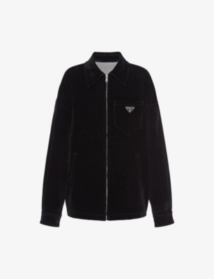 Shop Prada Brand-plaque Patch-pocket Denim Jacket In Black