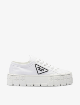 Shop Prada Womens White Double Wheel Recycled-nylon Low-top Trainers