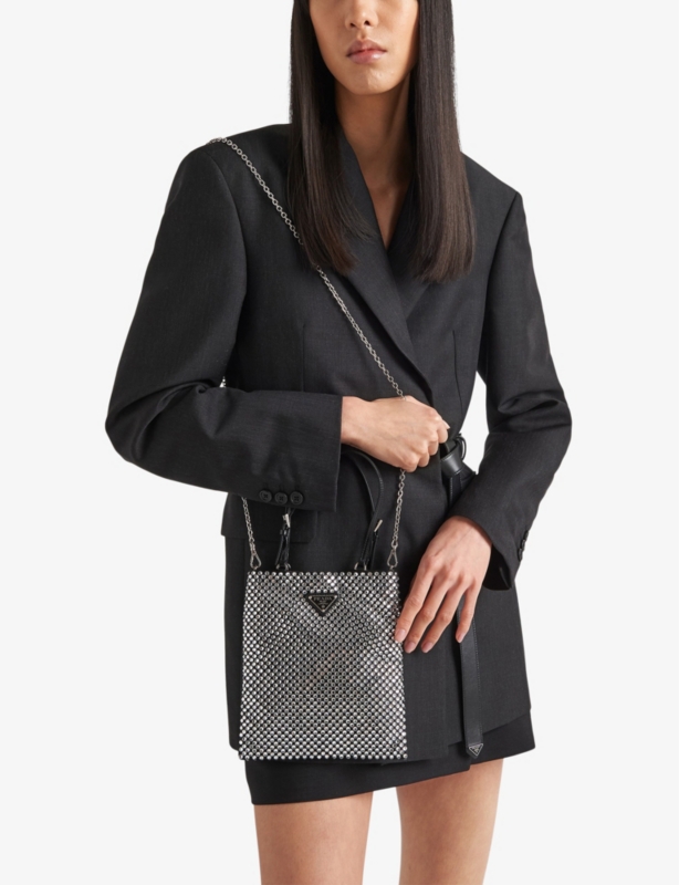 Crystal-embellished satin shoulder bag