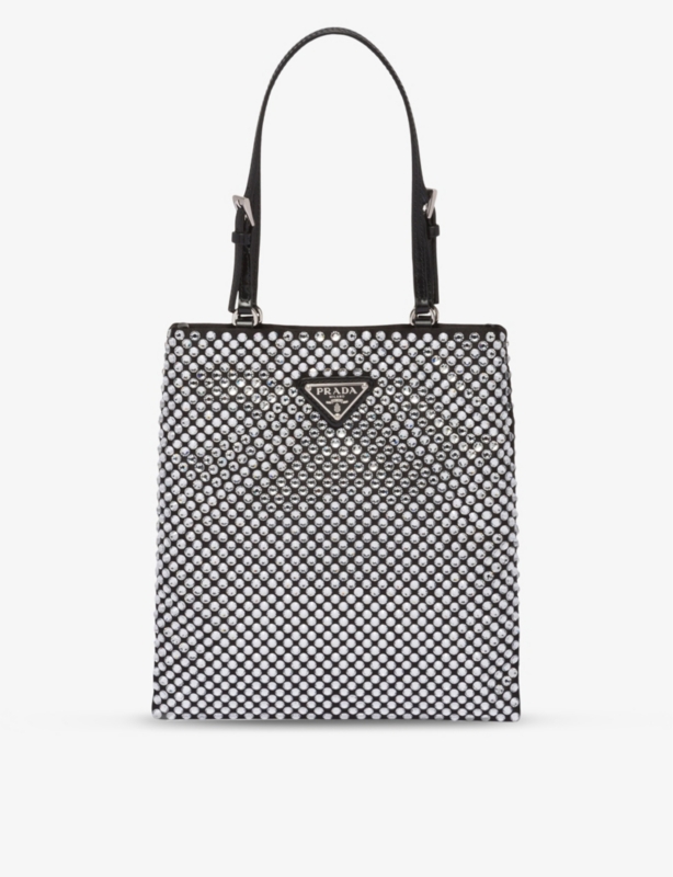 Crystal-embellished satin shoulder bag