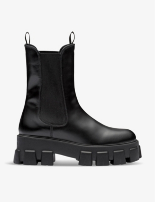 PRADA: Monolith platform-sole leather ankle boots