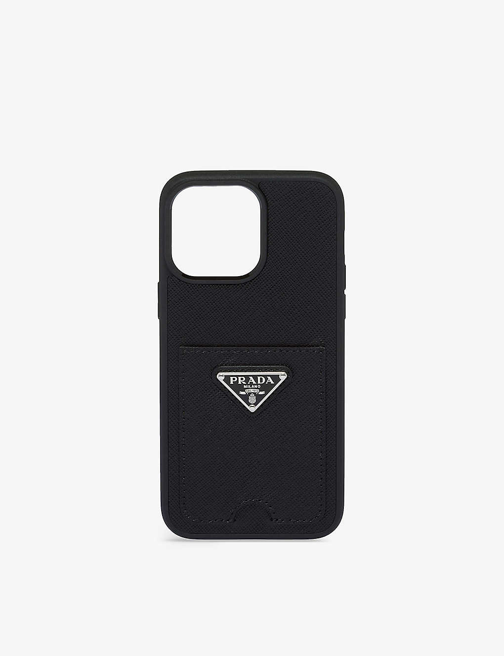 Prada Womens Black Brand-plaque Card-holder Leather Iphone14 Max Phone Case