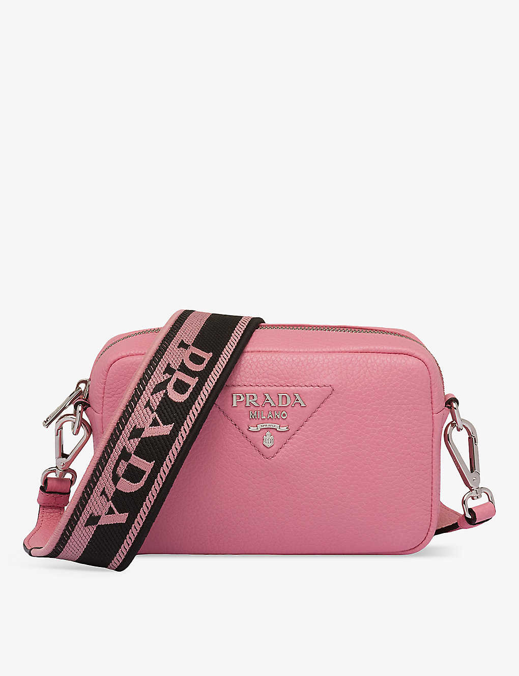 Prada Pink Logo-plaque Small Grained-leather Shoulder Bag