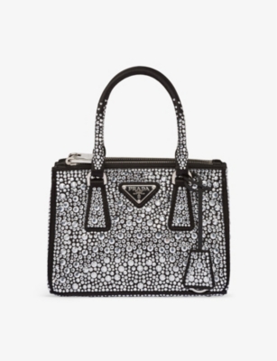PRADA: Galleria mini crystal-embellished satin bag