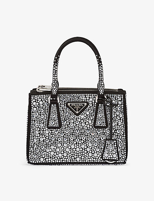 PRADA: Galleria mini crystal-embellished satin bag