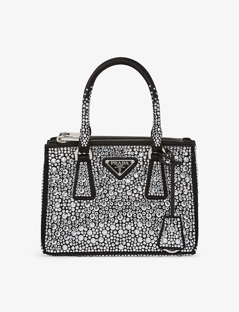Shop Prada Galleria Mini Crystal-embellished Satin Bag In Gold/silver