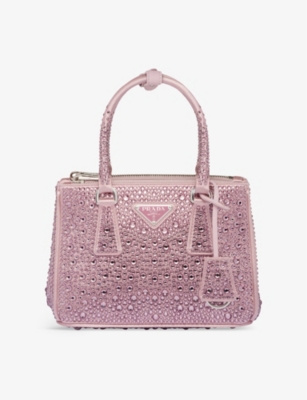 Prada Mini Galleria Crystal-embellished Tote Bag In Pink
