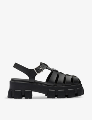 Prada Rubber Logo Chunky-sole Fisherman Sandals In Black