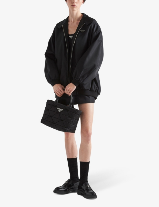 Re-Nylon quilted polyamide and leather tote bag